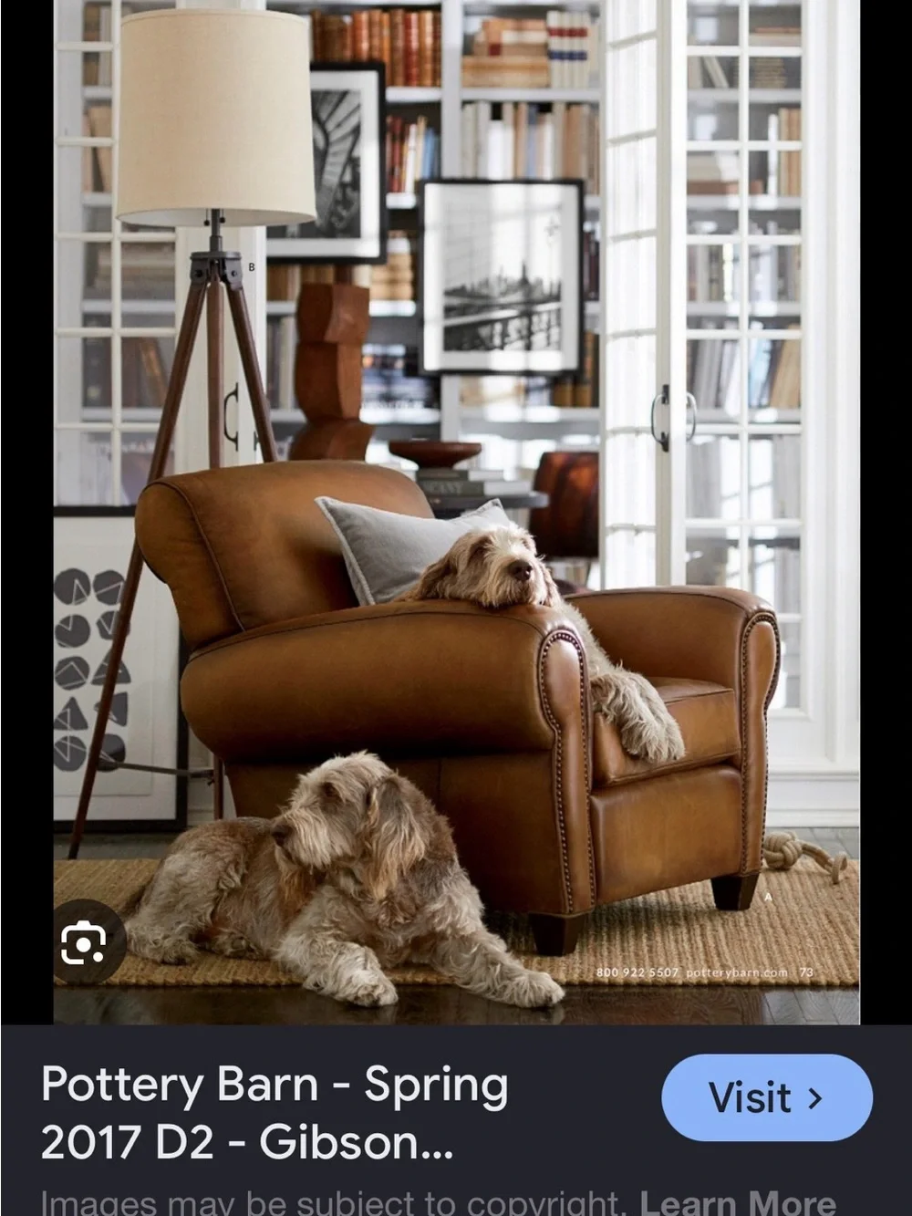 Pottery Barn Gibson tripod floor lamp base bronze shade is not included.